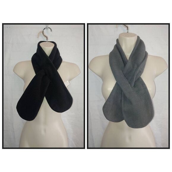 Lot Of 2 Unisex Men's Women's Fleece Solid Grey & Black Scarves - Picture 1 of 4